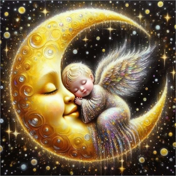 Алмазная мозаика Малыш на луне полная выкладка/квадратные камни/на подрамнике 40х40 см (AS 44146П)