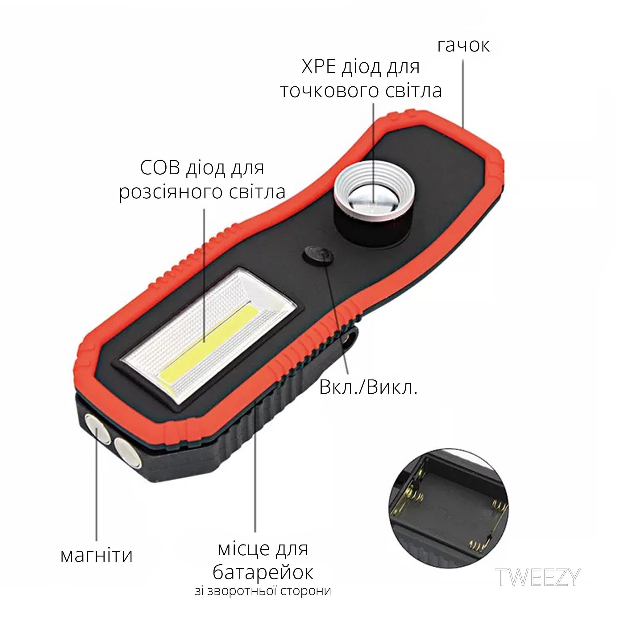 Ліхтар портативний XPE COB на магніті з гачком Червоний (9278930) - фото 7