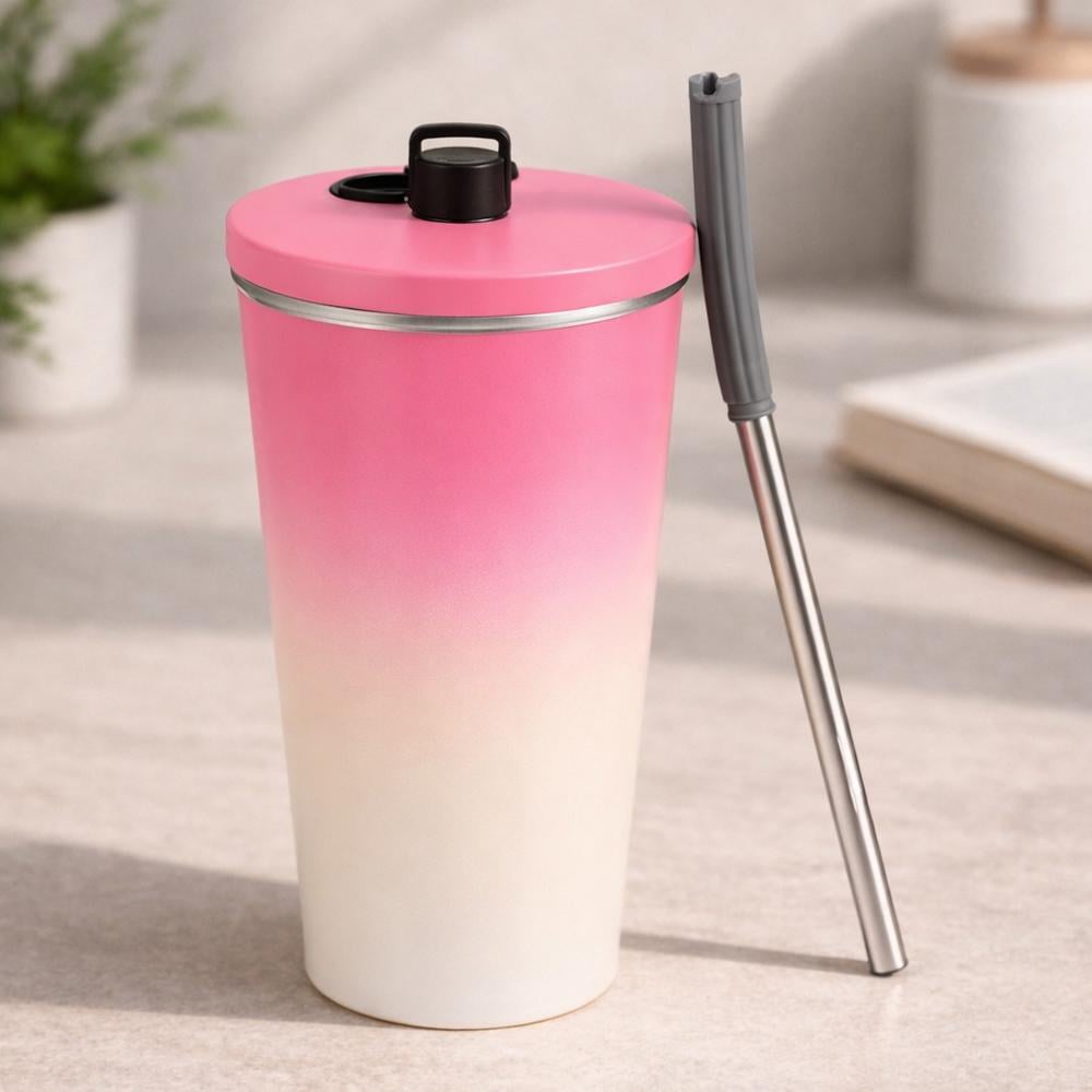 Термокружка 124708 600 мл из нержавеющей стали 304 с трубочкой и крышкой Розовый