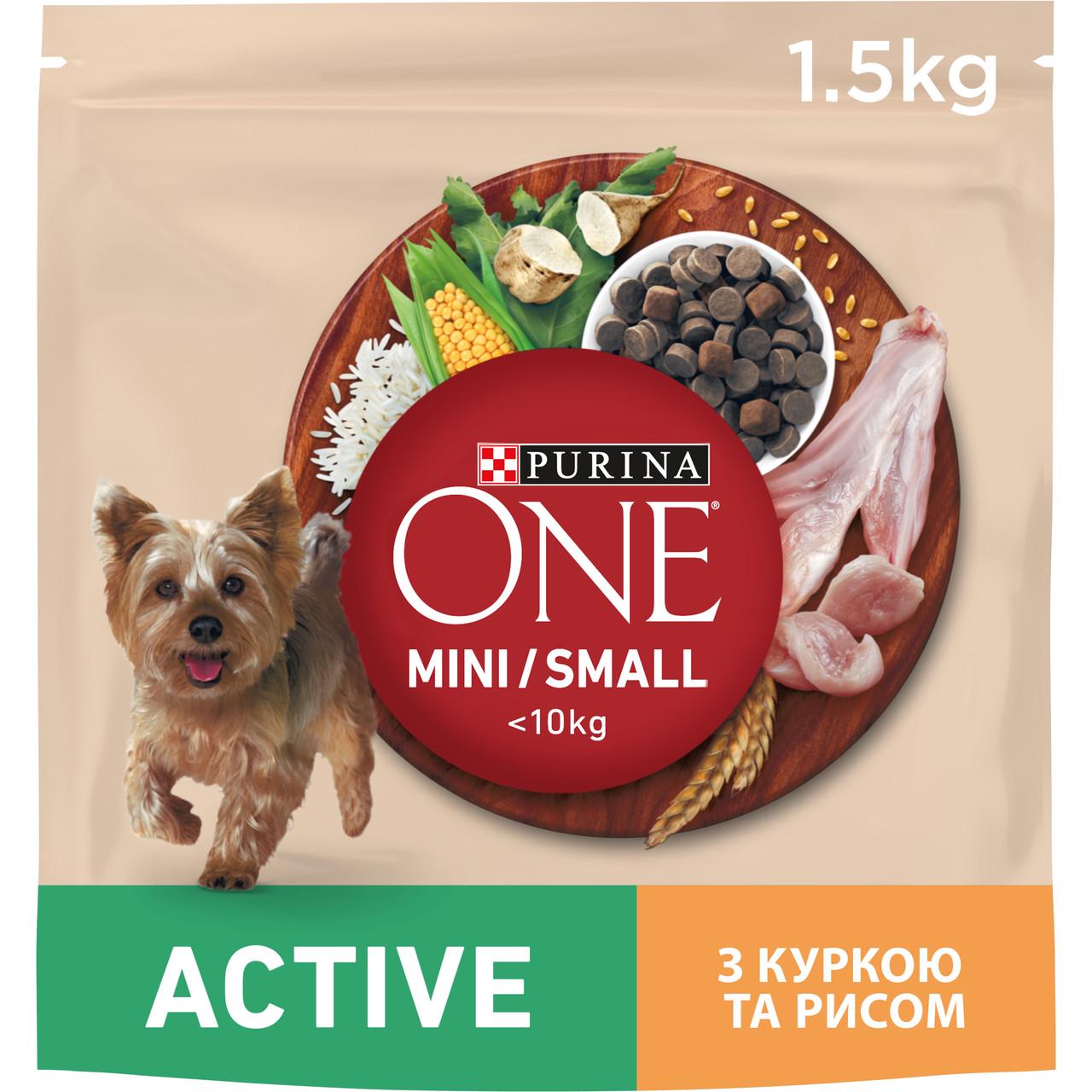 Сухий корм Purina ONE Mini/Small Active для собак дрібних порід курка рис 1,5 кг (8445290348265)