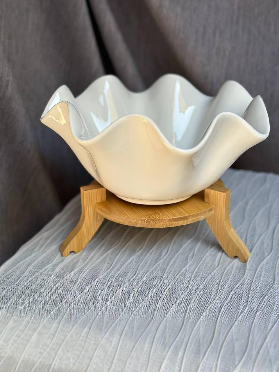 Фруктовниця Stenson MC3853-9.25 Магнолія порцелянова на бамбуковій підставці 23,5 см - фото 2 Фруктовниця Stenson MC3853-9.25 Магнолія порцелянова на бамбуковій підставці 23,5 см - фото 2