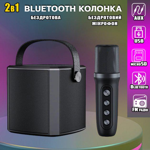 Портативна колонка YS102 10 W Bluetooth HiFi USB microSD AUX Type-C з караоке мікрофоном Чорний (YS102) - фото 2