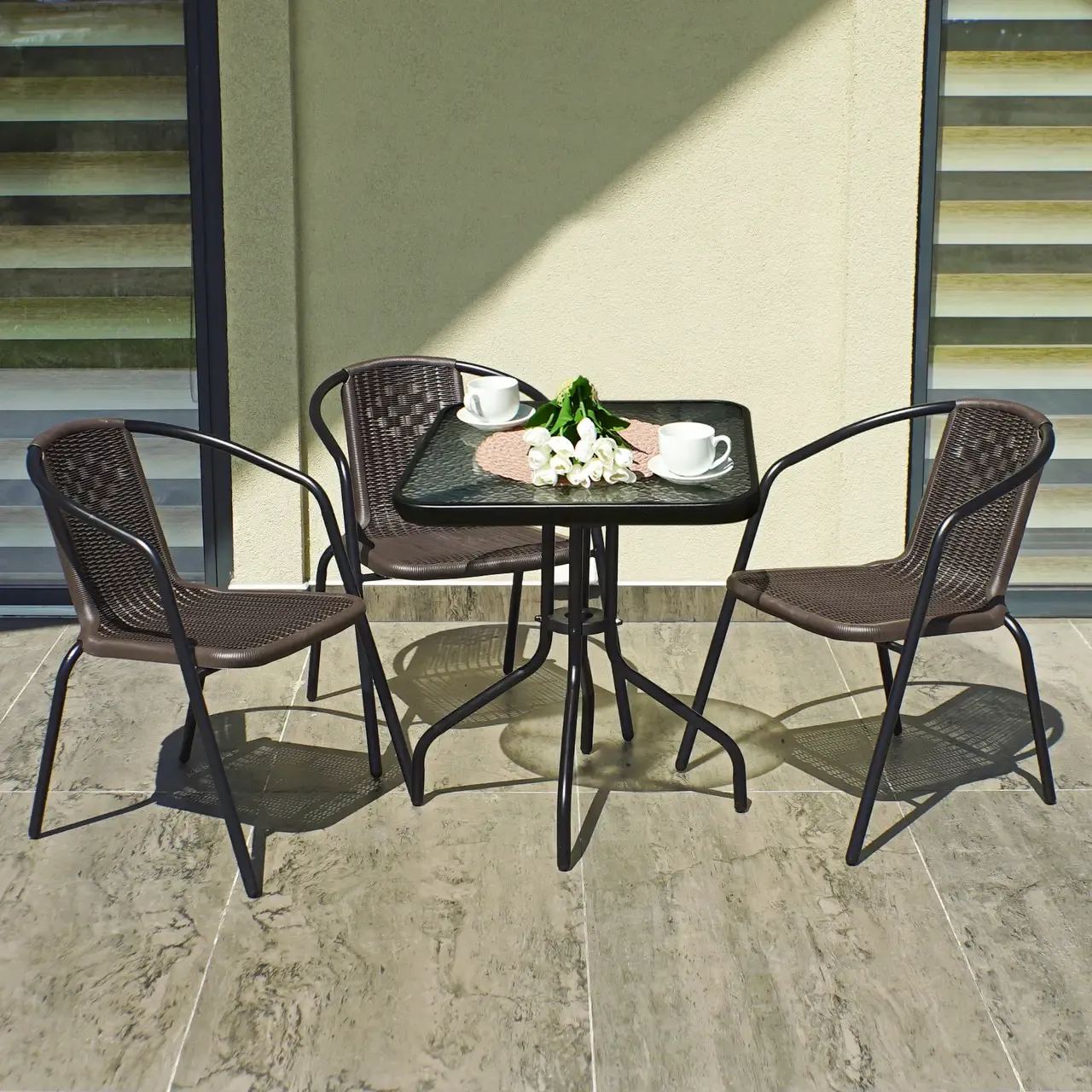 Комплект садовой мебели 4Points Monza-3 из искусственного ротанга квадратный стол 60 см/3 стула Коричневый