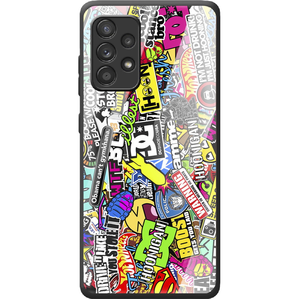 Чехол BoxFace Samsung A525 Galaxy A52 Multicolored Inscriptions Черный силикон со стеклом (42075-up880-42232) - фото 1