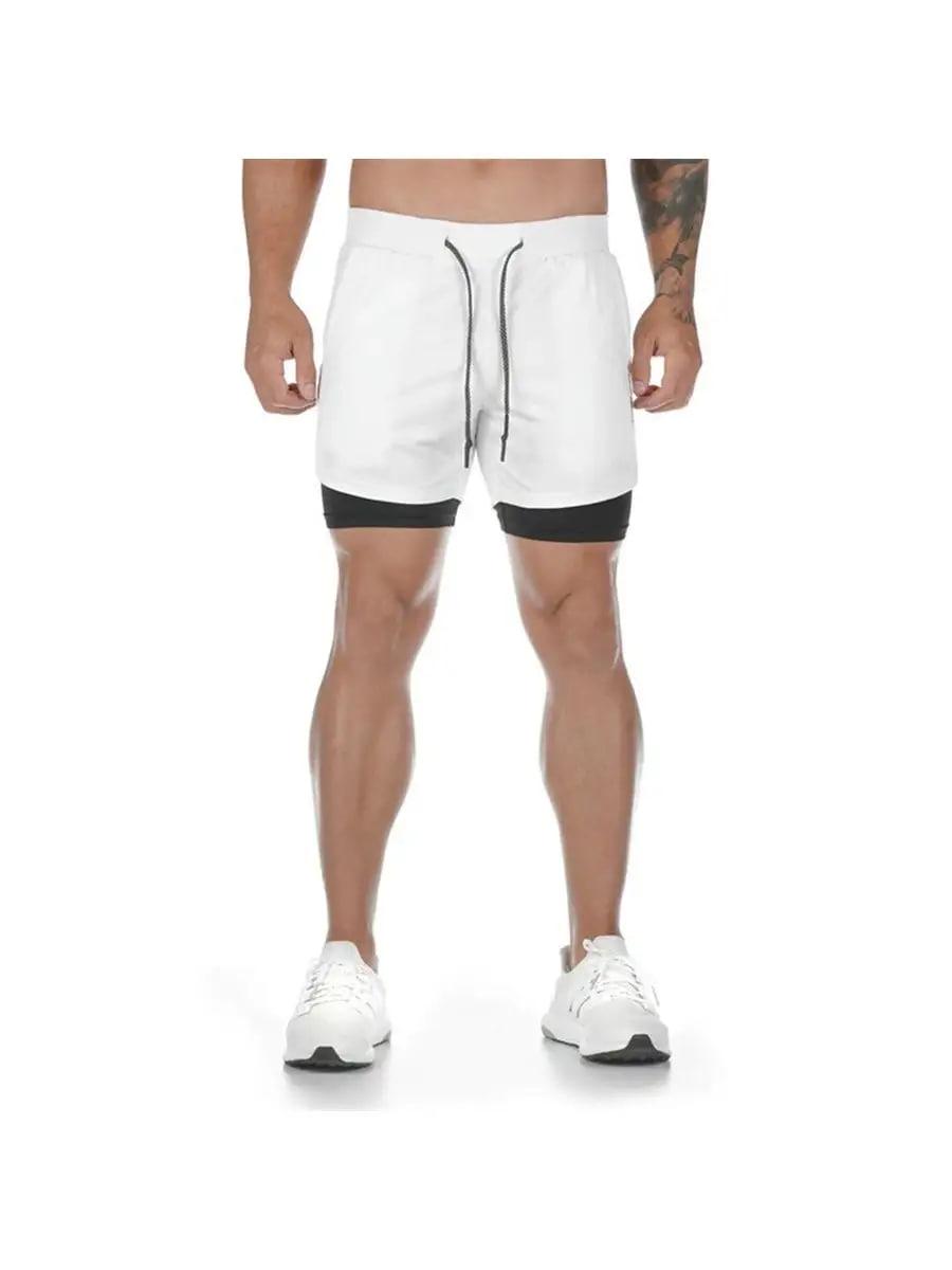 Шорты спортивные мужские с тайтсами для тренировок бега и фитнеса с карманом с черным подкладом XXXL Белый (100009XXXL) - фото 6