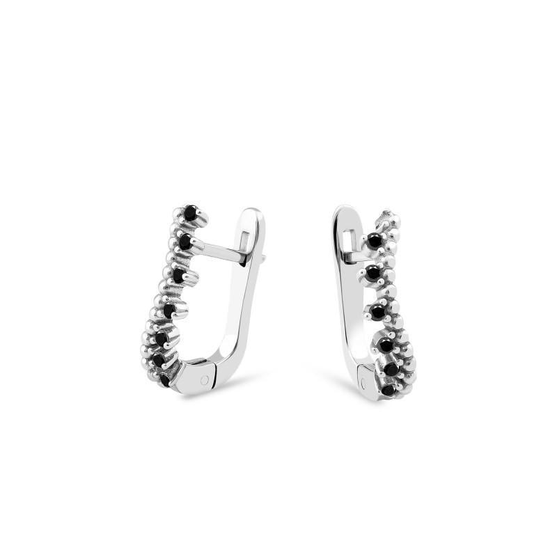 Серьги серебро черные камни родий 925° 3,04 г (937С)