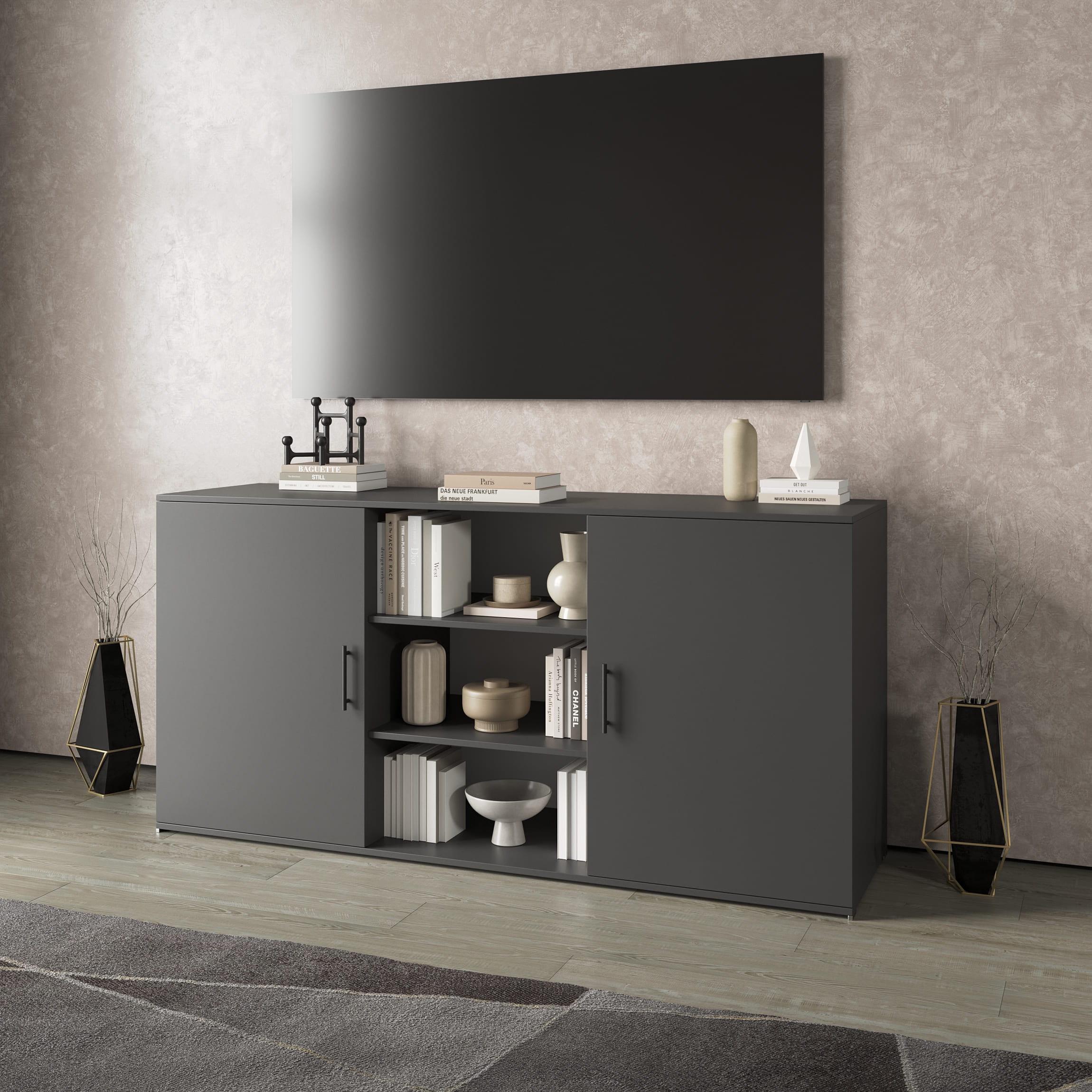 Тумба под ТВ с полками и дверцами Антрацит (380658)