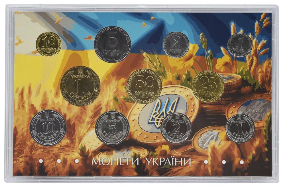 Коллекционные монеты Украины 11 шт. 2012-2025 UNC 1/2/5/10/25/50 копеек 1/1/2/5/10 гривен в сувенирной упаковке (М22123)