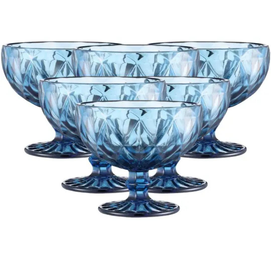 Набор креманок TS Kitchen HP037BL из толстого стекла граненых 6 шт. Голубой (HP037BL)
