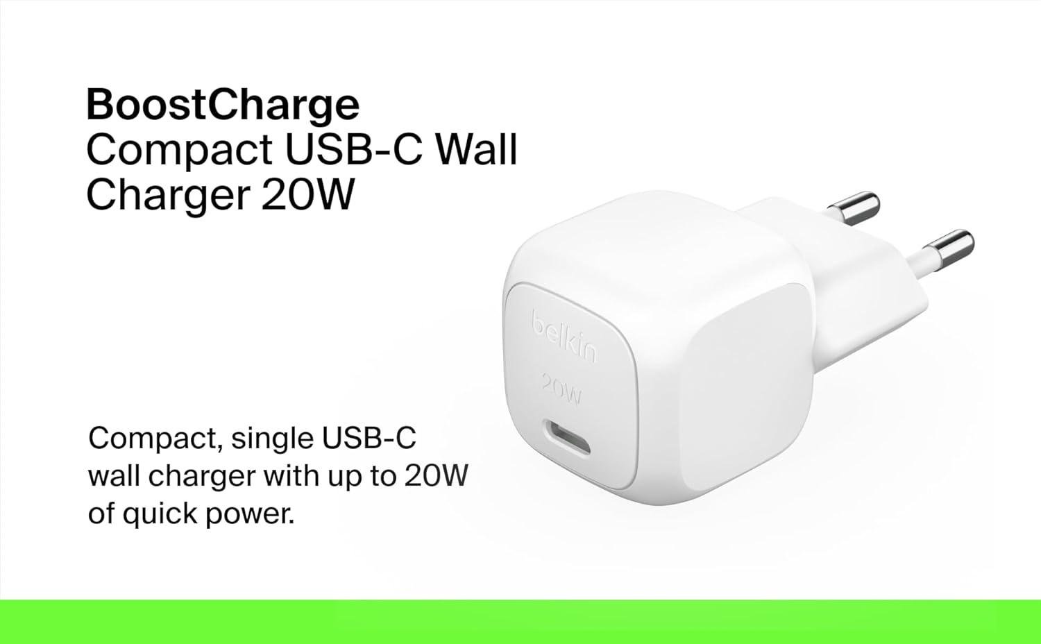 Зарядное устройство сетевое Belkin 20W USB-C Белый (WCA009KQWH) - фото 3 Зарядное устройство сетевое Belkin 20W USB-C Белый (WCA009KQWH) - фото 3