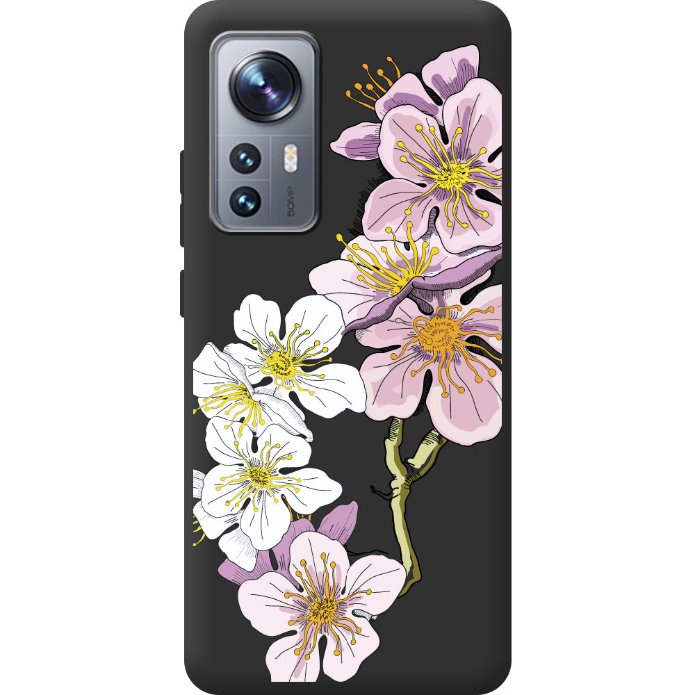 Чехол BoxFace Xiaomi 12 / 12X Cherry Blossom Черный силикон (44529-cc4-44506)