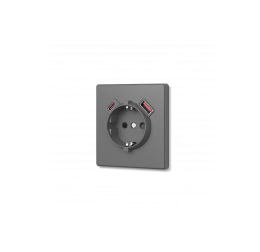 Розетка Videx Nota 1а с заземлением USB-A+C 20W (VF-NT-SK1GUC-GR)