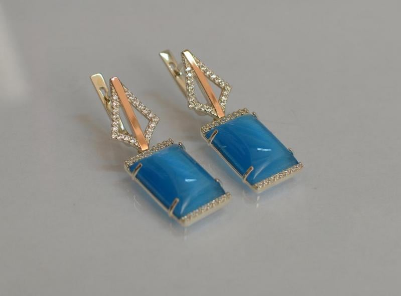Серебряные серьги Sil с кабашонами 146s-10 Голубой (Sil-1155)