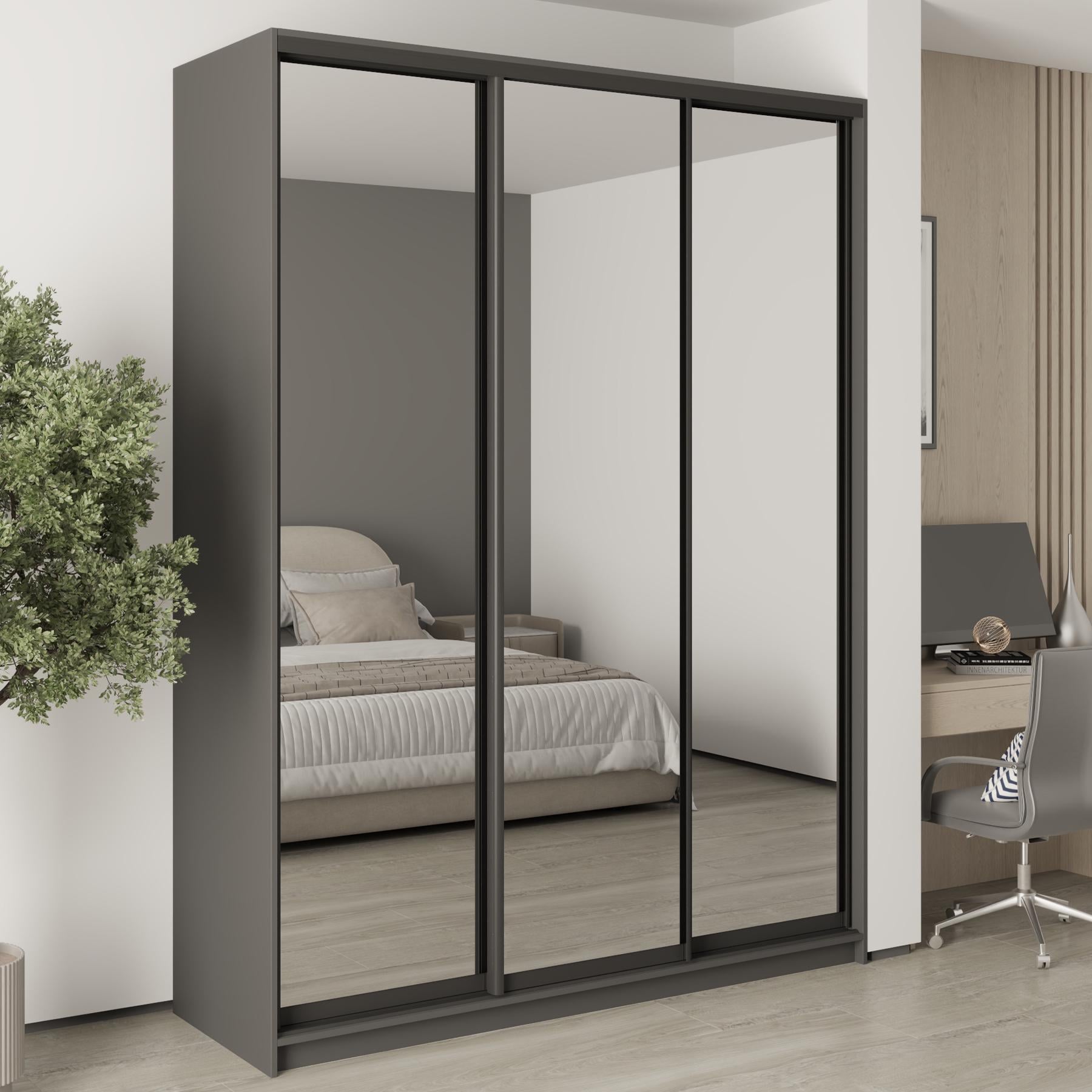 Шкаф-купе трехдверный MebelStar Стандарт BG 3 Зеркала 180x45x240 см Антрацит (MBS-8772)