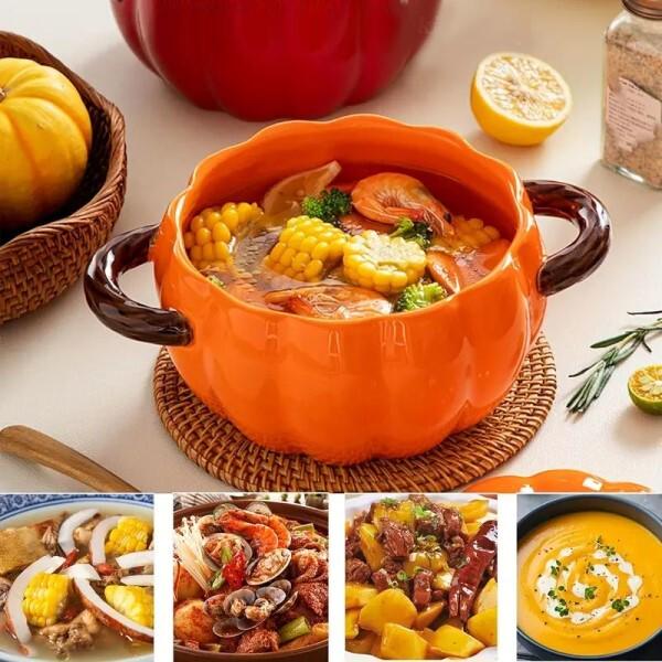 Кастрюля керамическая с антипригарным покрытием в виде Тыквы 1,5 л Оранжевый (Q00056) - фото 3