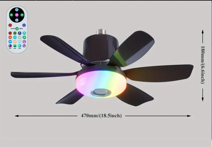 Вентилятор стельовий з підсвіткою/колонкою Bluethooth та пультом ДК 47 см Чорний (28207001) - фото 2