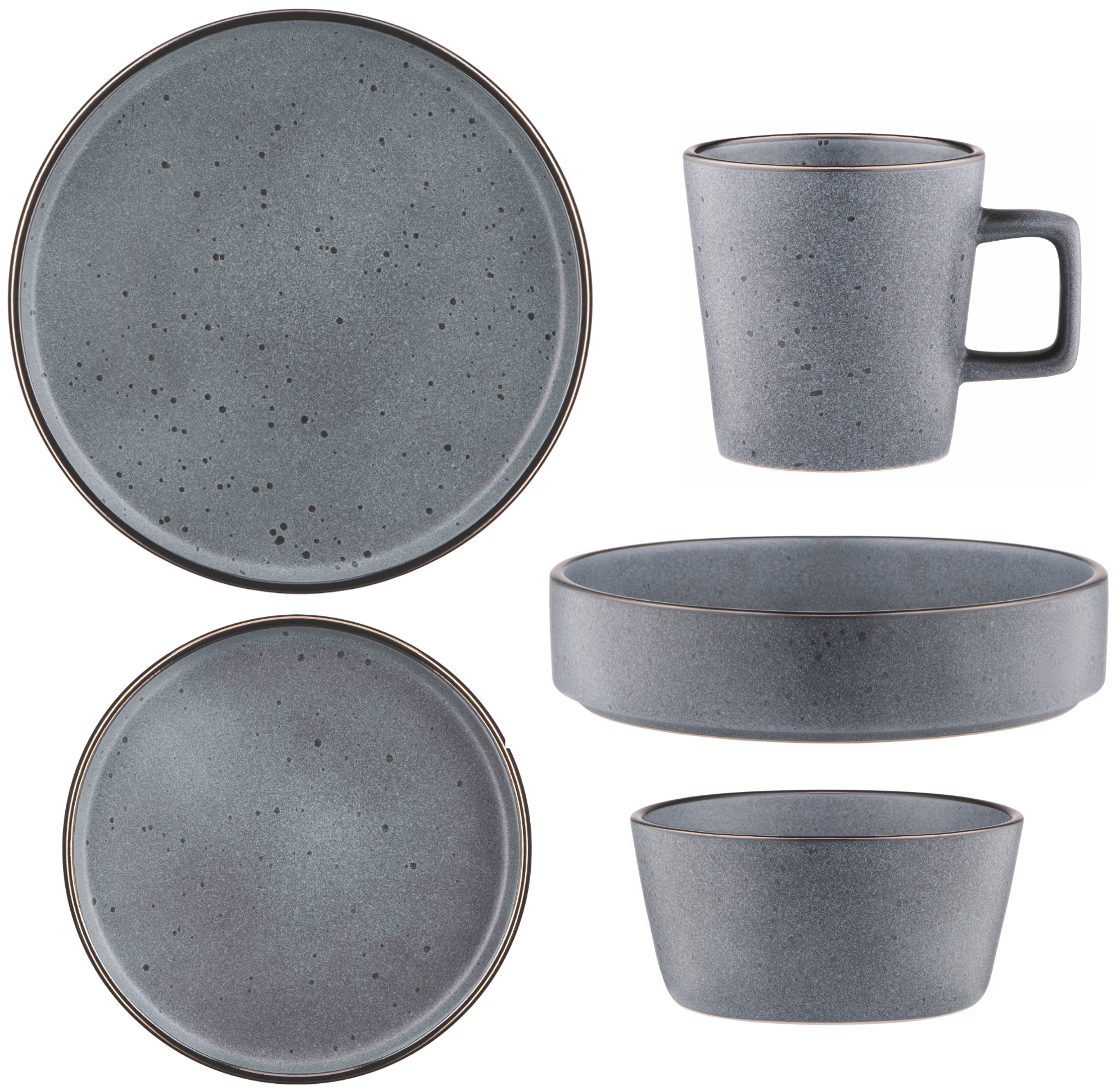 Столовый сервиз посуды 5 предметов на 1 персону Ardesto Fasano керамика Темно-серый матовый