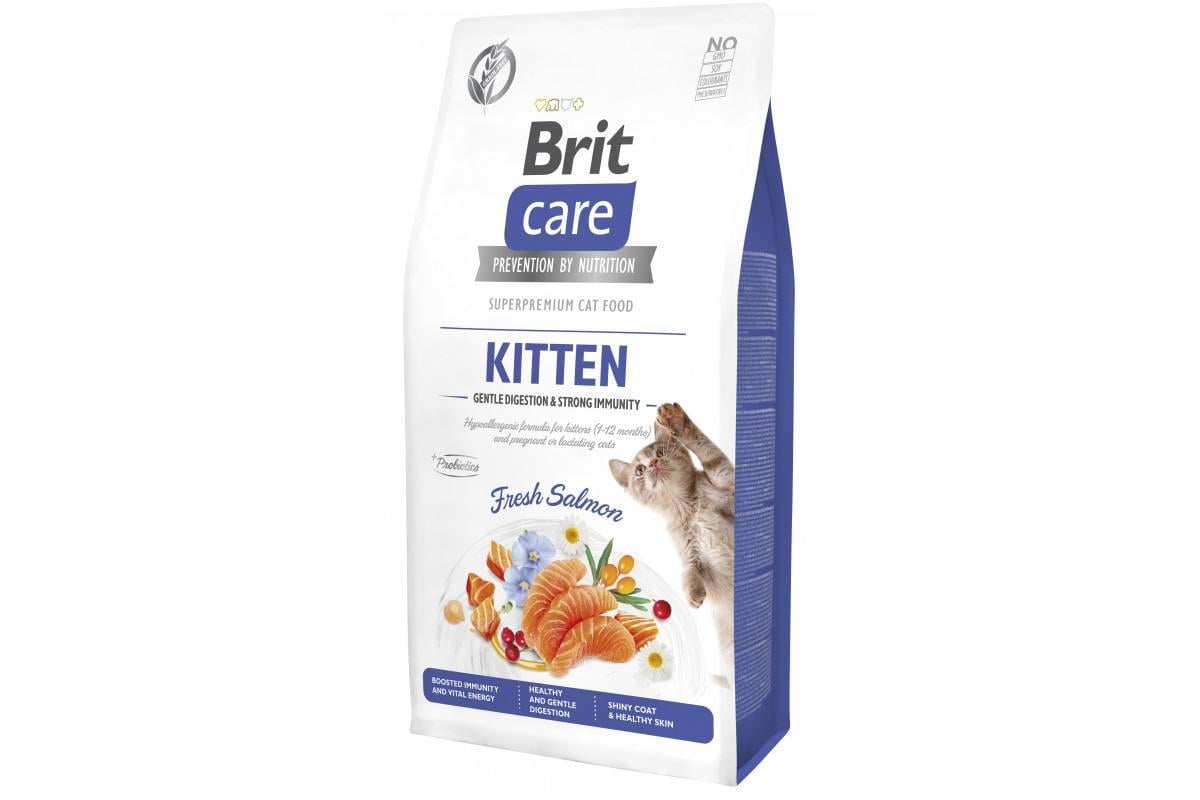 Корм сухой беззерновой Brit Care Cat Grain Free Kitten Gentle Digestion & Strong Immunity со свежим лососем для котят 2 кг (65047)