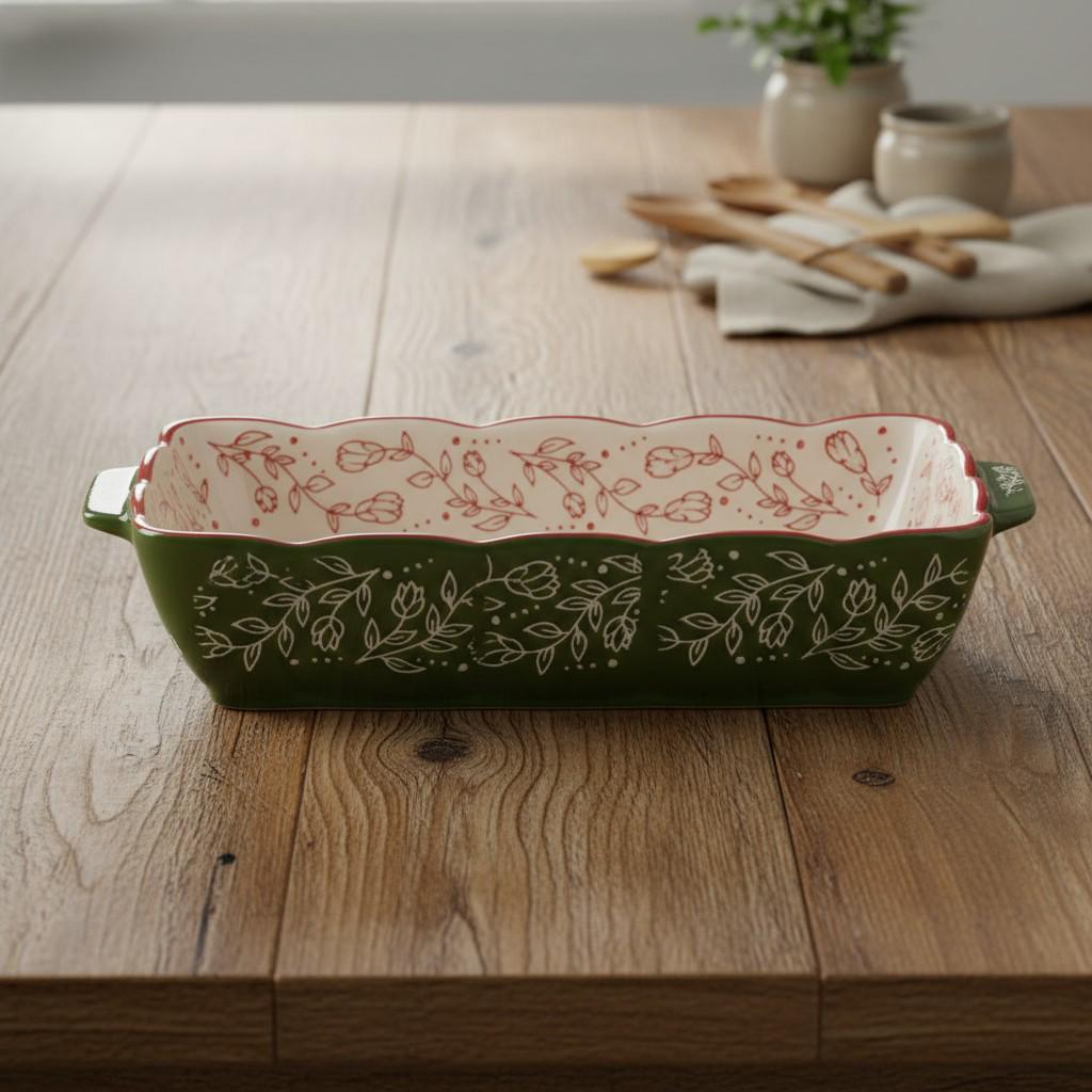 Форма порцелянова для запікання в духовці прямокутна Vintage з ручками 1,3 л 24,5х17х5 см Зелений (HM05-10) - фото 5