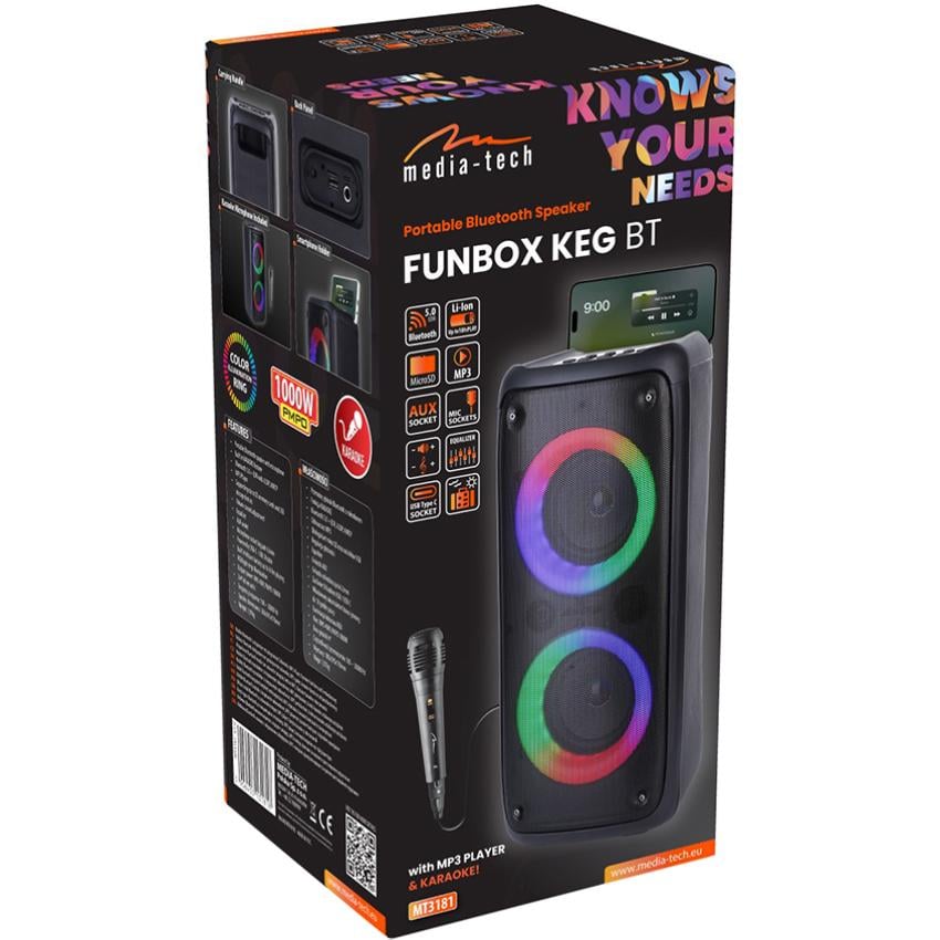 Портативная колонка беспроводная с микрофоном Media-Tech 40W 1.0 Bluetooth AUX microSD MP3 USB TWS караоке LED Black (MT3181) - фото 8 Портативная колонка беспроводная с микрофоном Media-Tech 40W 1.0 Bluetooth AUX microSD MP3 USB TWS караоке LED Black (MT3181) - фото 8