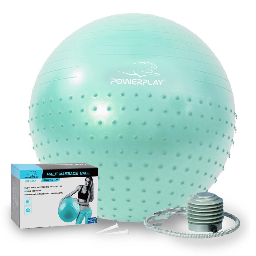 Мяч для фитнеса полумассажный PowerPlay 4003 Gymball и насос Ø 65 см Зеленый (3019802287)