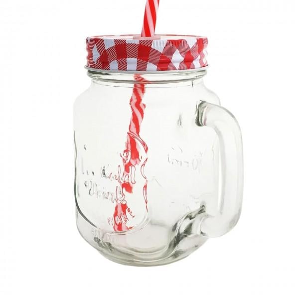 Чашка стеклянная с трубочкой Hoz 450 мл Красный (MSN-7367)