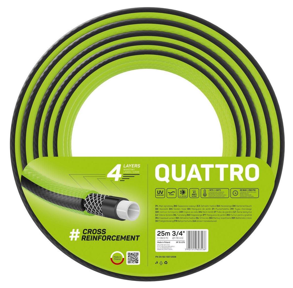 Шланг для полива Cellfast QUATTRO 3/4" 25 м Салатовый (10-075)