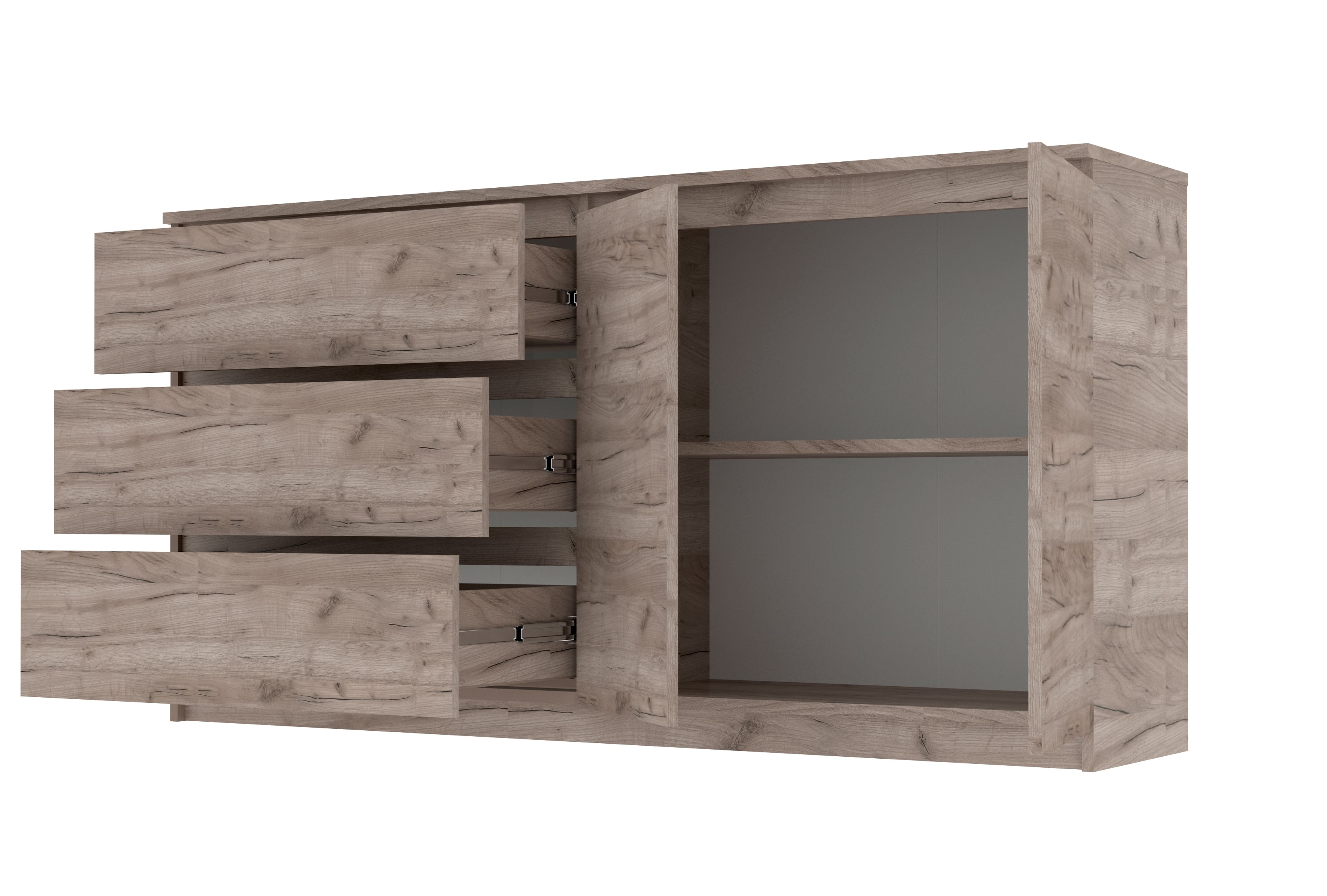 Комод Мастер Форм с 2 дверцами и 3 выдвижными ящиками 158х37,6х73 см Дуб крафт серый (6499c75c2cc2a978b4449ba7)