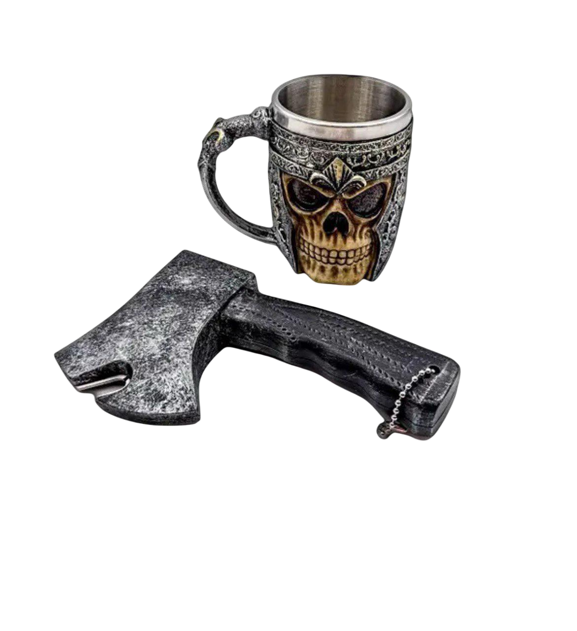 Кружка череп в доспехах с открывалкой топор 400 мл