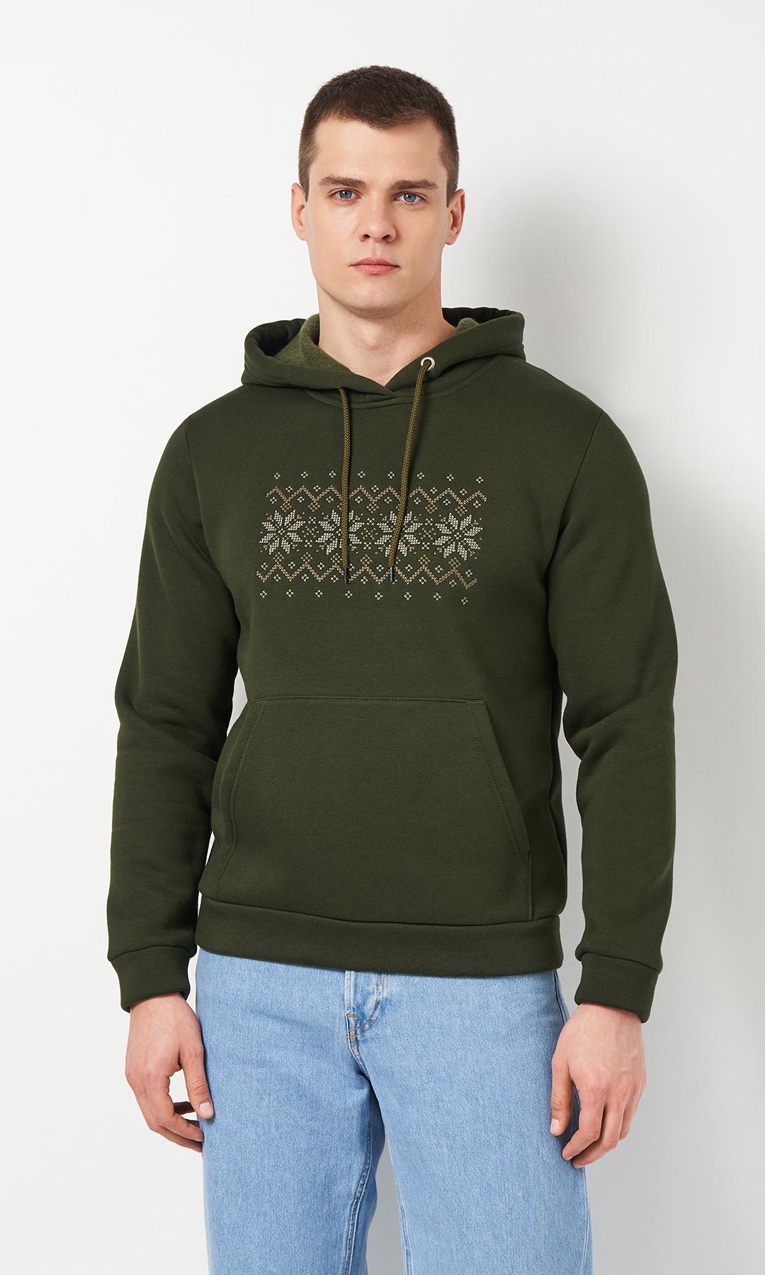 Худі чоловіче з вишивкою Вишиваночка 3XL/4XL Хакі (0018)