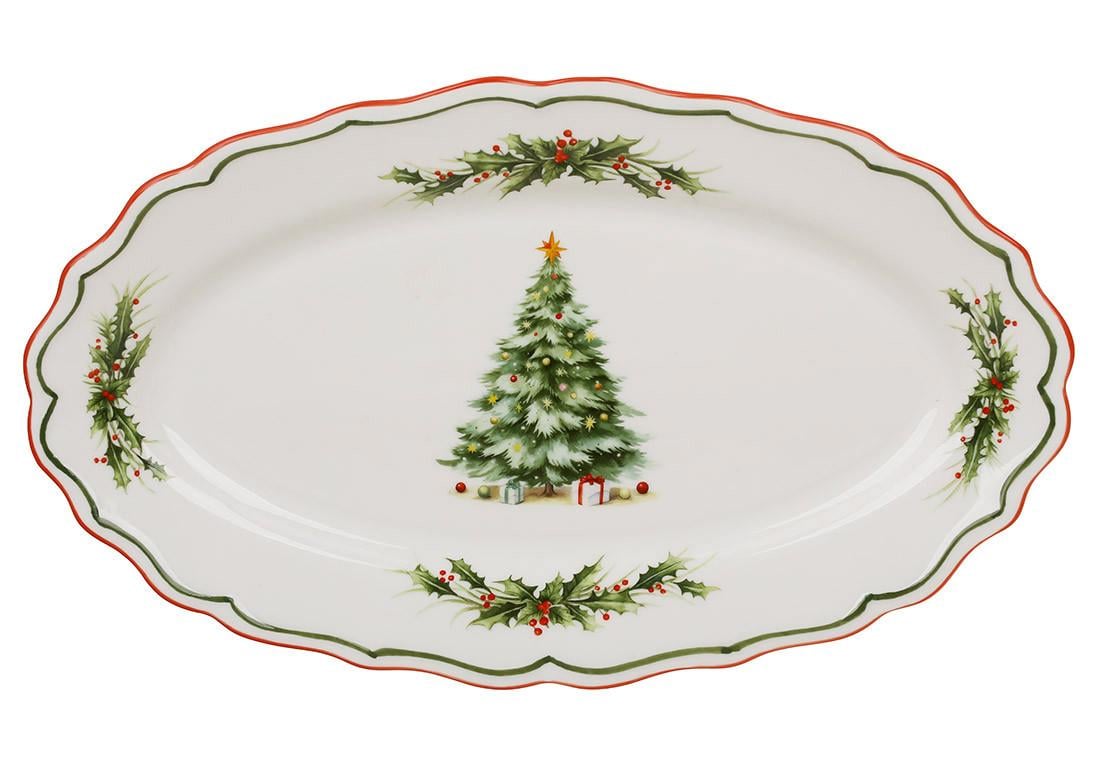 Блюдо BonaDi Evergreen Christmas фарфоровое овальное 35 см (K371)