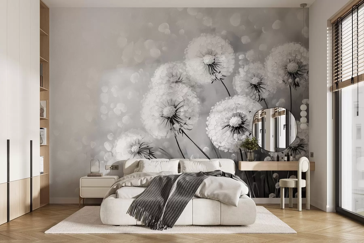 Фотообои флизелиновые Styleo Созревшие одуванчики w08594v1 300х250 см Серо-белый