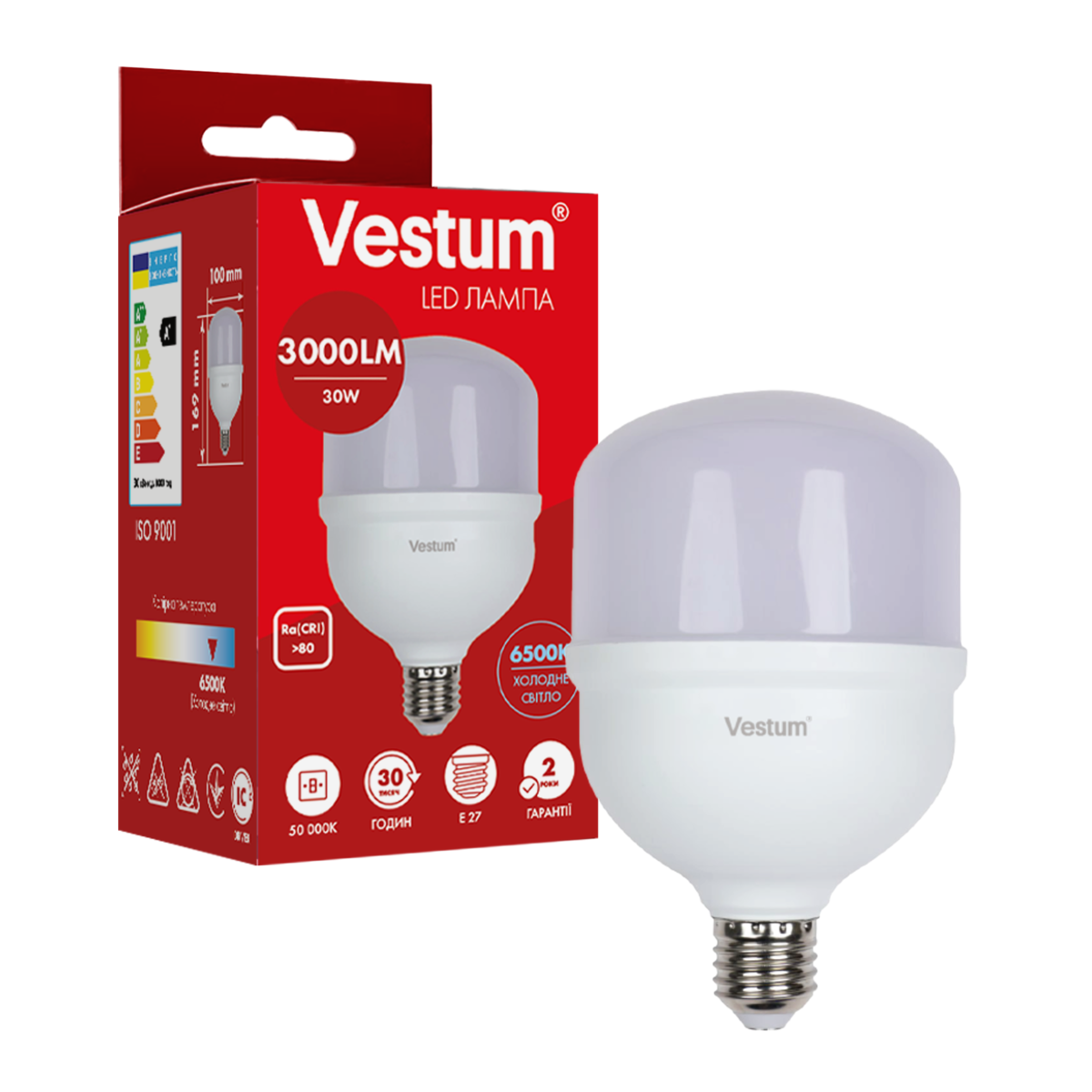 Светодиодная лампа высокомощная Vestum T100 30W 6500K 220V E27 (1-VS-1608)