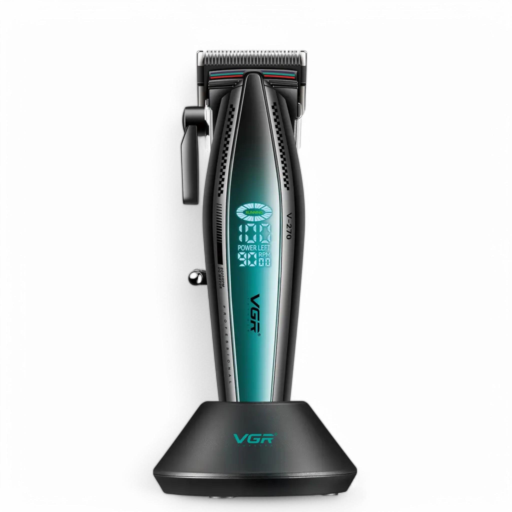 Машинка для стрижки аккумуляторная Clipper VGR V-270 6 насадок 2500 мАч LED дисплей Green (M_V-270Green)