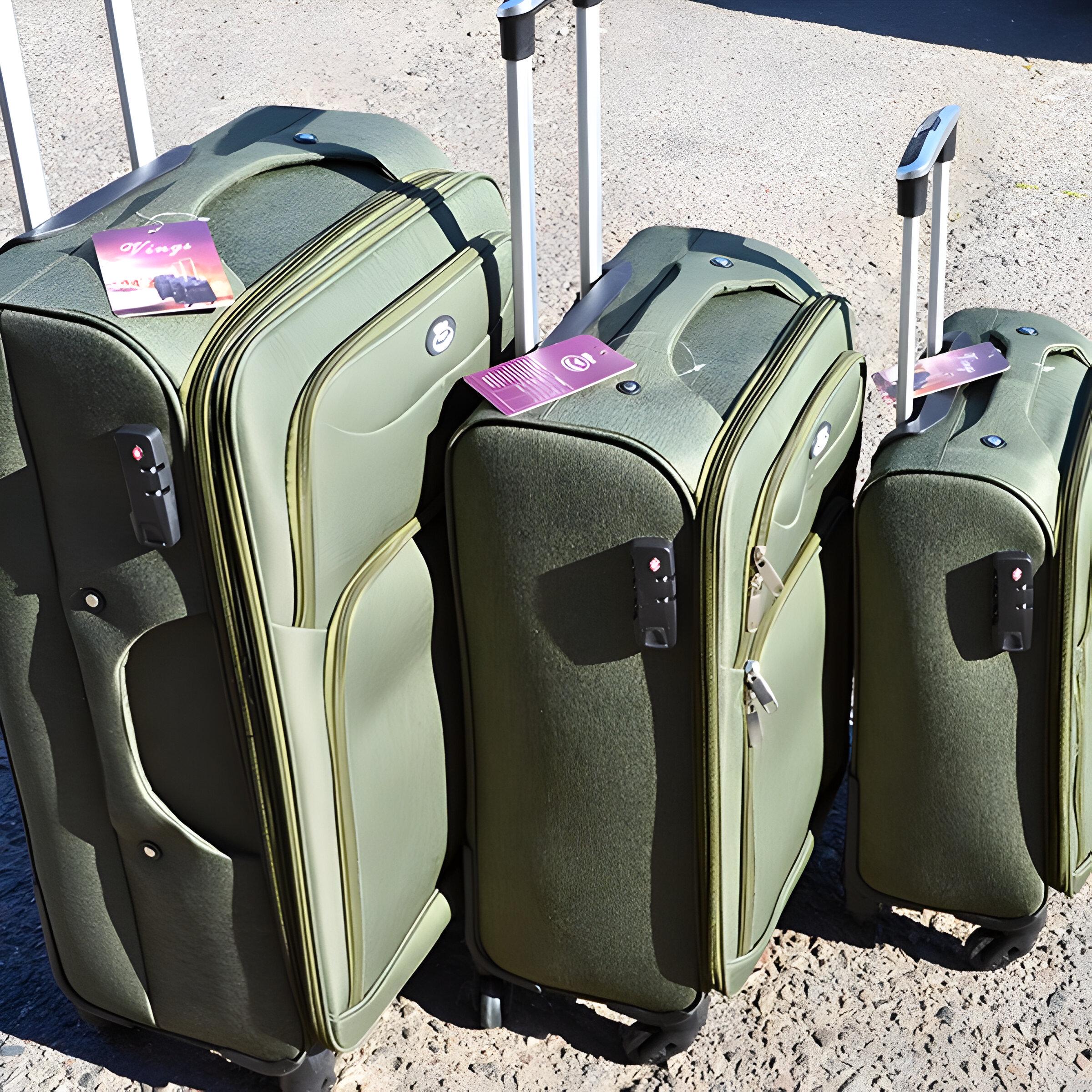 Набор чемоданов тканевых 3в1 Wings кодовым замком и телескопической ручкой Хаки (7109) - фото 2