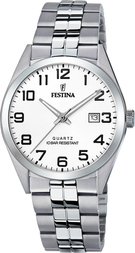 Наручные часы мужские Festina F20437/1 Classics со стальным корпусом WR 100 м и белым циферблатом