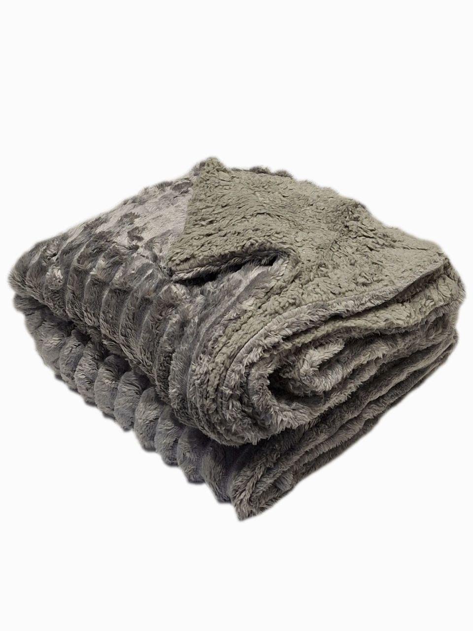 Плед на овчине Шарпей Королевская полоска 200x230 см Темно-серый (1688) - фото 3