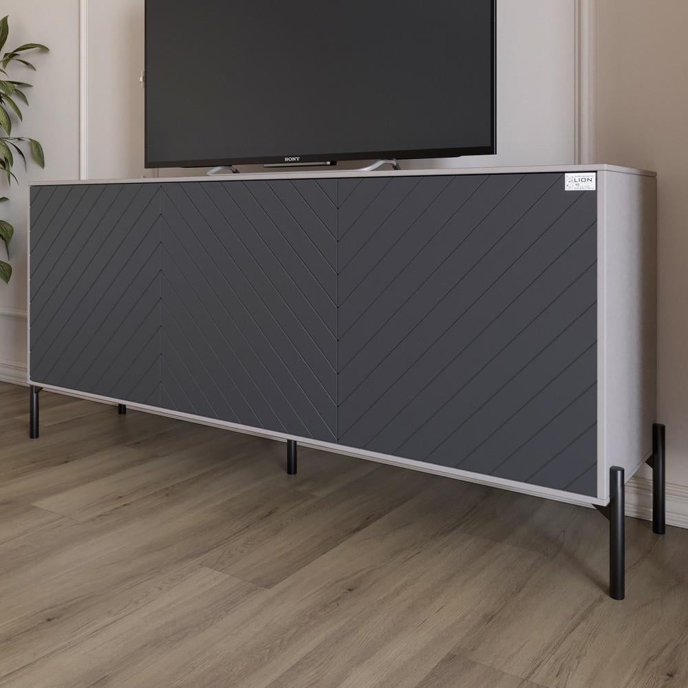 Тумба под телевизор с черными металлическими ножками Lion Амарант 168x40x76,5 см Кашемир/Графитовый (Lion-043009)