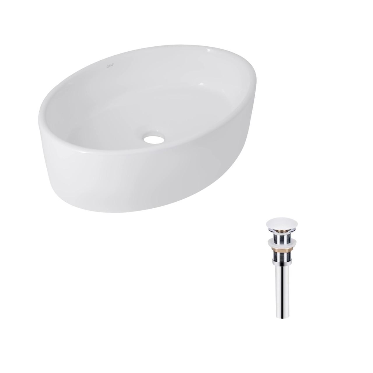 Комплект Qtap Kolibri накладная раковина овальная 500x360x140 мм White и донный клапан PU02 (2611678604)