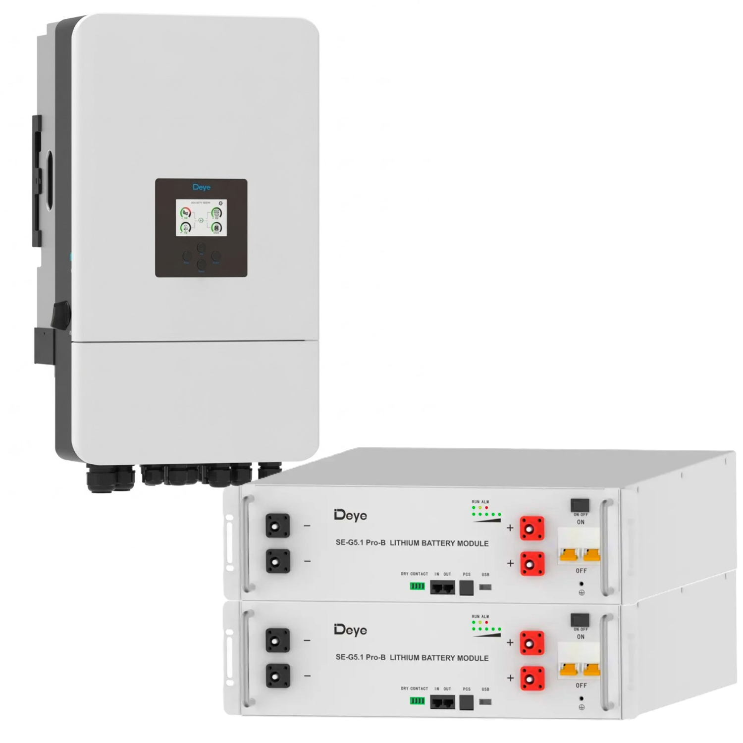 Комплект автономного энергоснабжения Deye SUN-8K-SG05LP3-EU 8 кВт 3 фази и Deye SE-G5.1 Pro-B 2 шт. 5,12 кВт/год LiFePO4