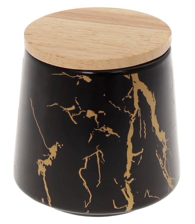 Банка порцелянова Мармурова Розкіш з бамбуковою кришкою 520 мл Чорний/Золотий (BD-805-720)