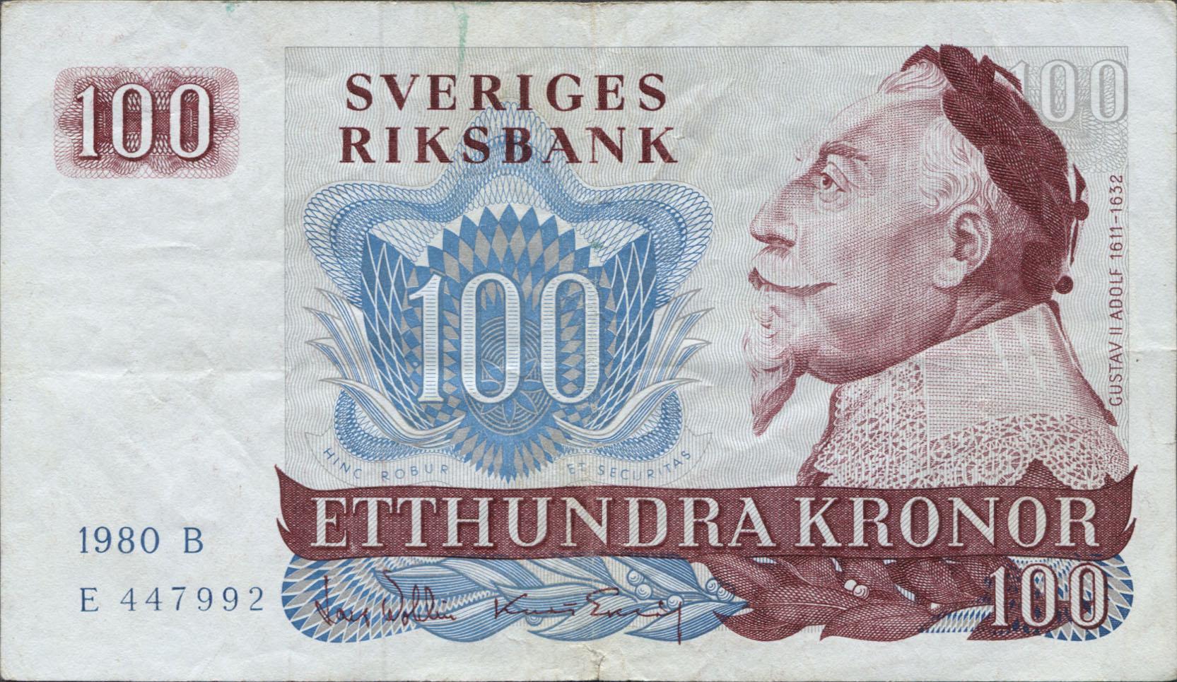 Коллекционная банкнота Швеция 1980 100 крон P54c VF
