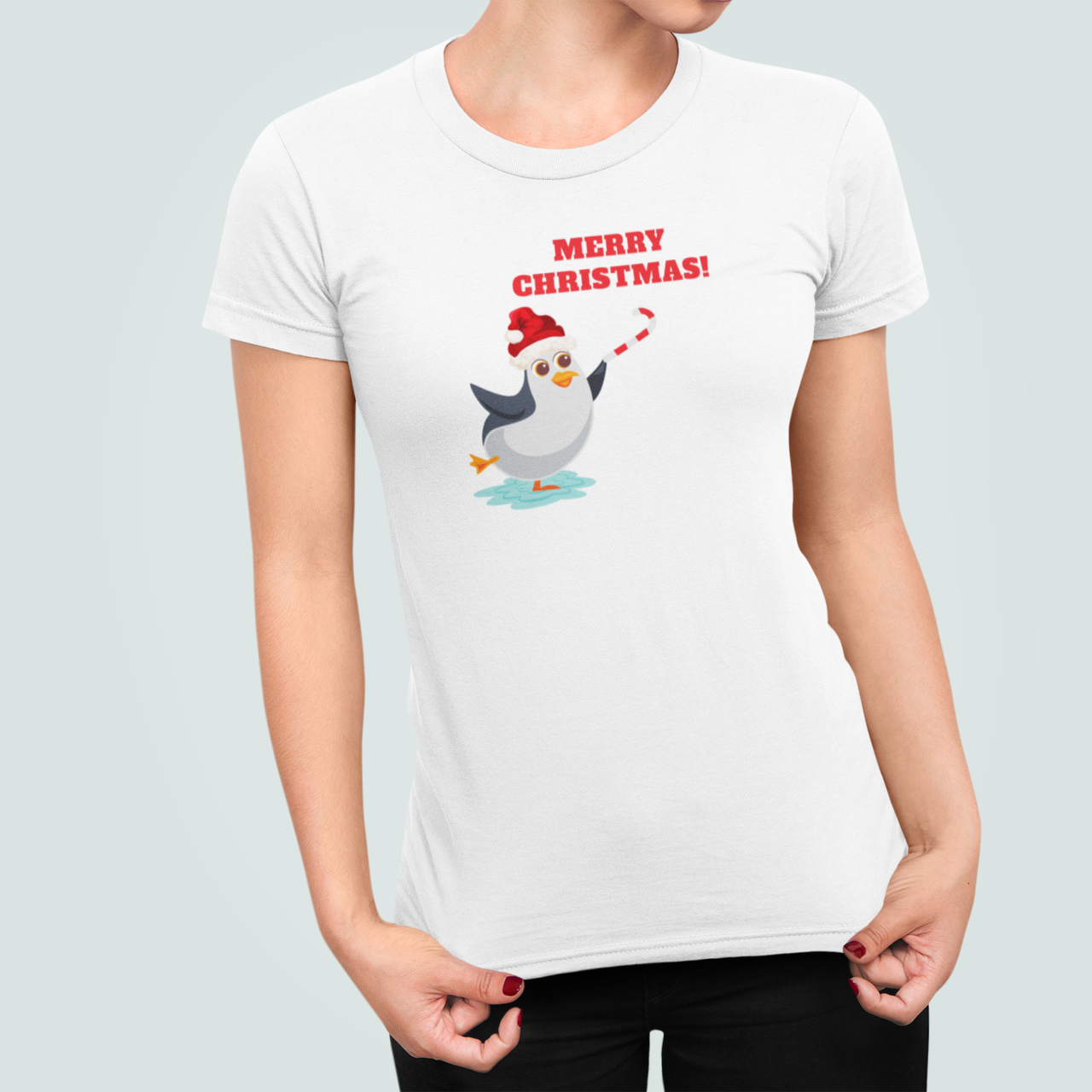 Футболка женская новогодняя Stedman Пингвин Санта Merry Christmas! XL Белый (НГ130.1-9)