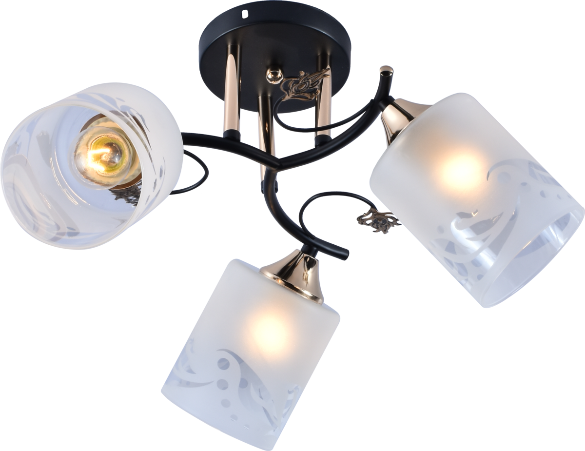 Люстра потолочная Light House SRS-20702/3 плафон белый матовый с узором Черный/Золотой
