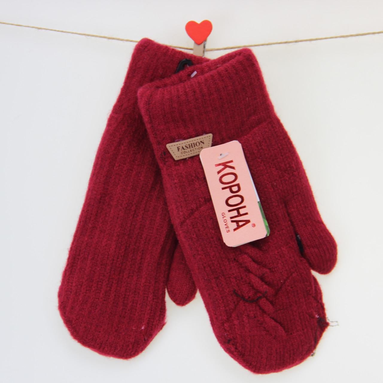 Перчатки женские шерстяные с мехом двойные S-М Красный (33918)