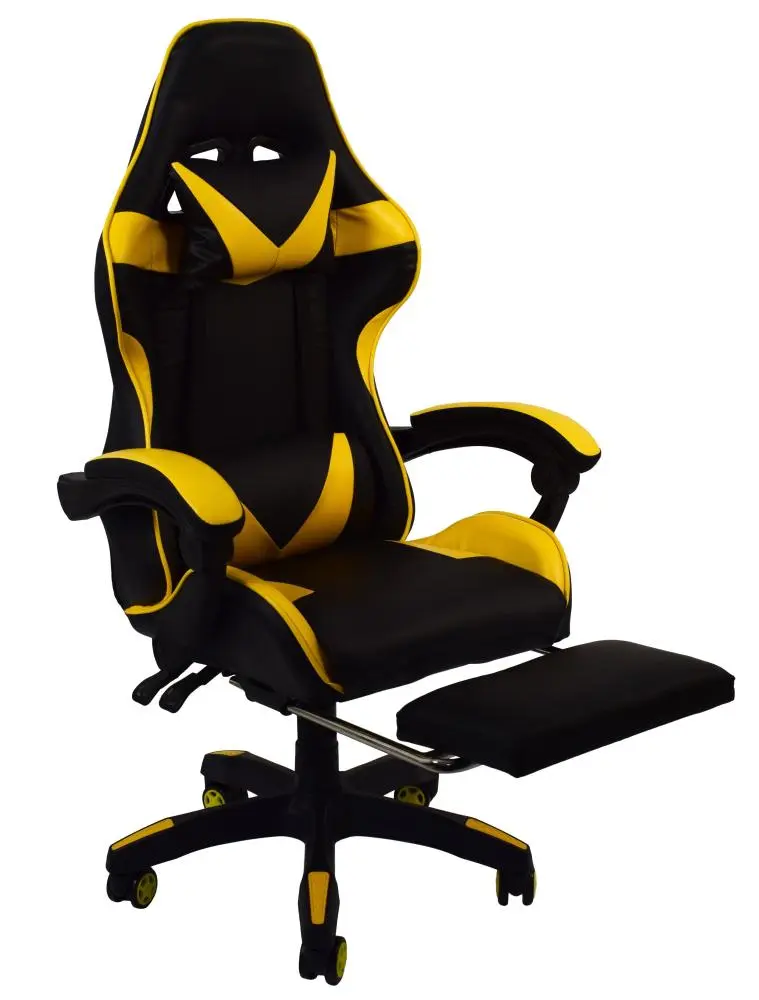 Крісло геймерське Bonro B-810 з підставкою для ніг та двома подушками до 120 кг Жовтий (132-76-42300046) - фото 7