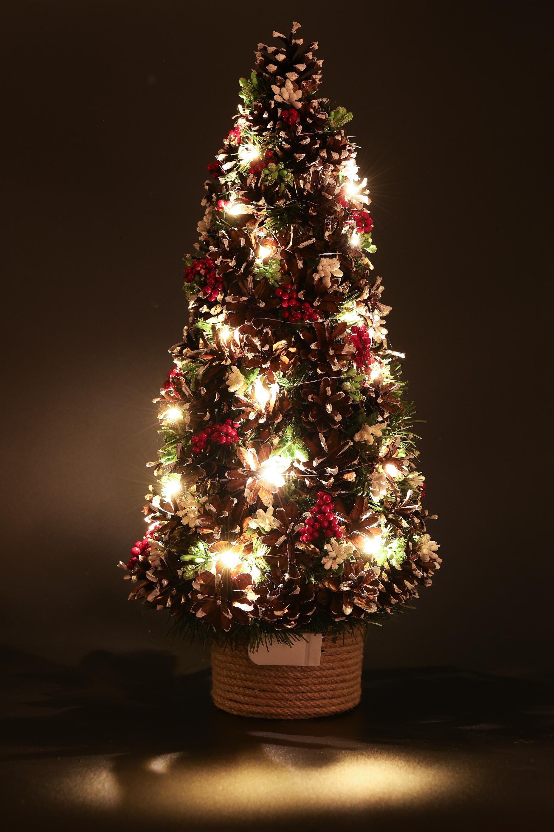 Елка декоративная елка GALA DECOR из шишек и ягод рябины на подставке с лед подсветкой 47-48 см (Е4723Л)