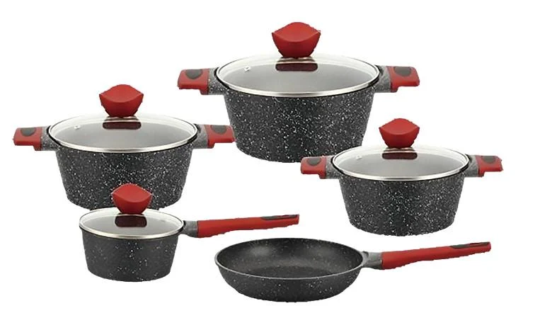 Набор кастрюль Benson BN-338 из нержавеющей стали 9 предметов ковш 1,4 л/кастрюли 2,4 л/4 л/6,3 л/сковорода 24 см (6-18-BN-338)