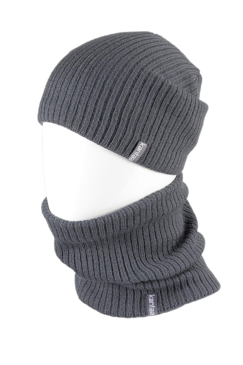 Вязаная шапка Кahta Fashion Hat с Buff снуд унисекс р. 57-58 Серый (OC-056)