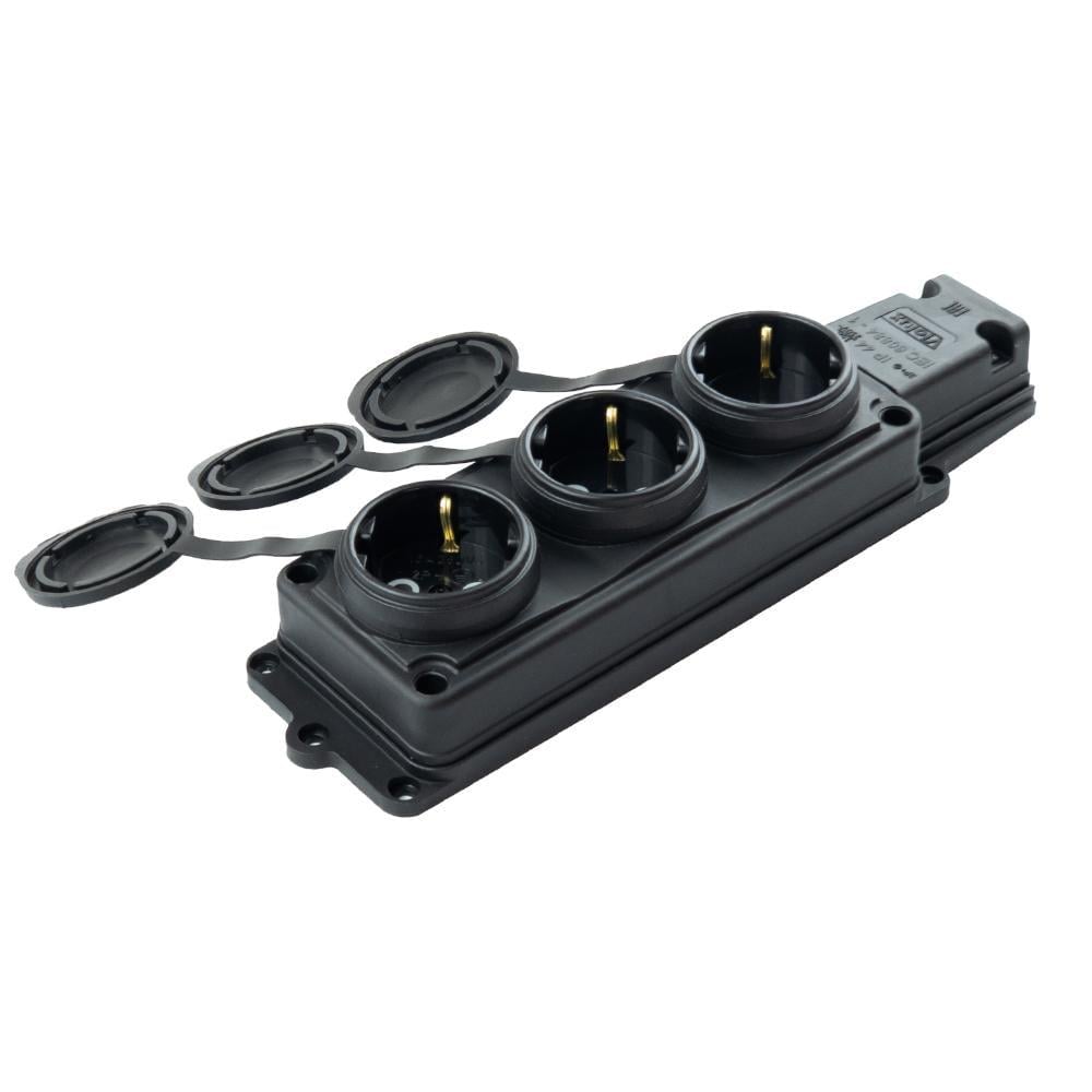 Колодка тримісна Violux каучук настінна з заземленням та кришкою IP44 (27848958)